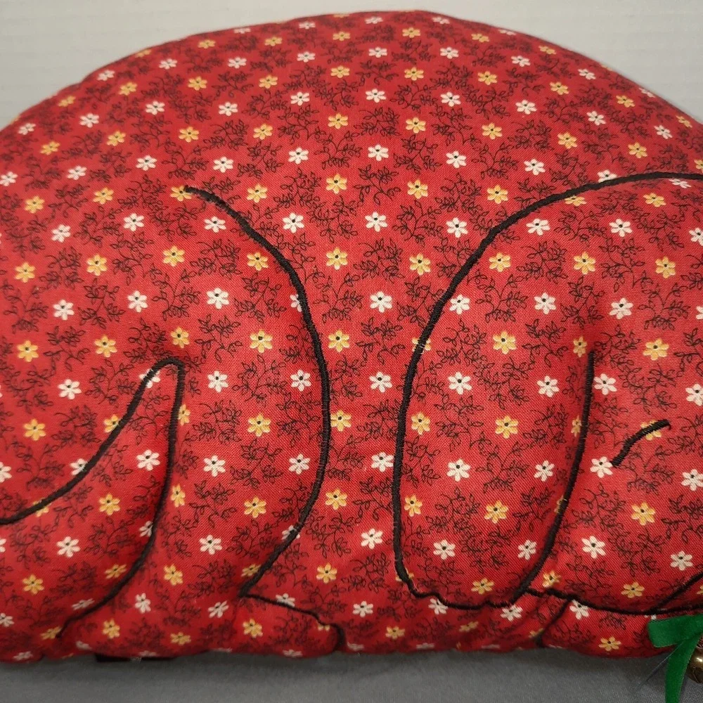 Vintage Handmade Dog Throw Pillow Red‎ Calico Floral Puppy Cottagecore Country